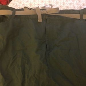 Green Utility Skirt with Tan Ribbon Belt